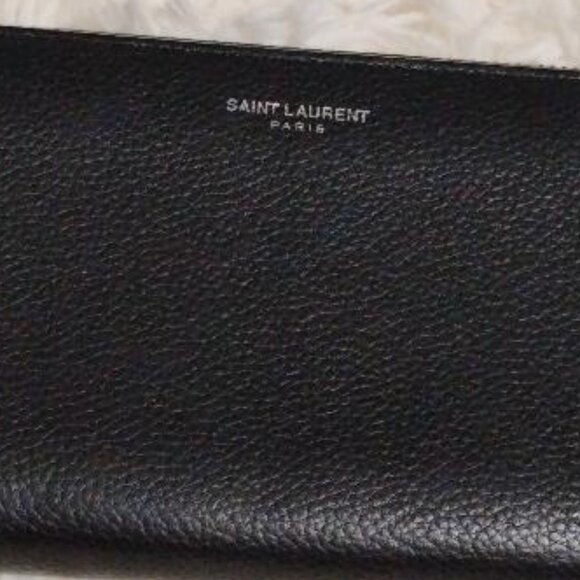 YSL Saint Laurent Black Logo Leather Zippy Wallet - Picture 2 of 8